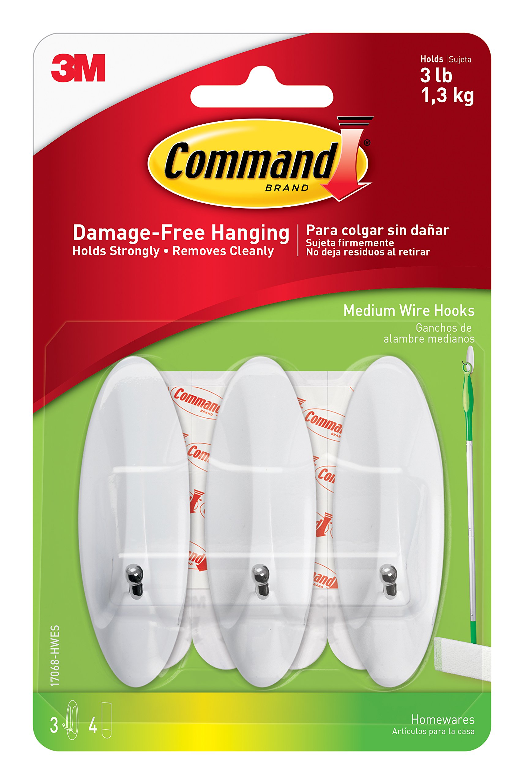Command Wire Hooks, Medium, White, 3Hooks (17068HWES) 689790323669 eBay