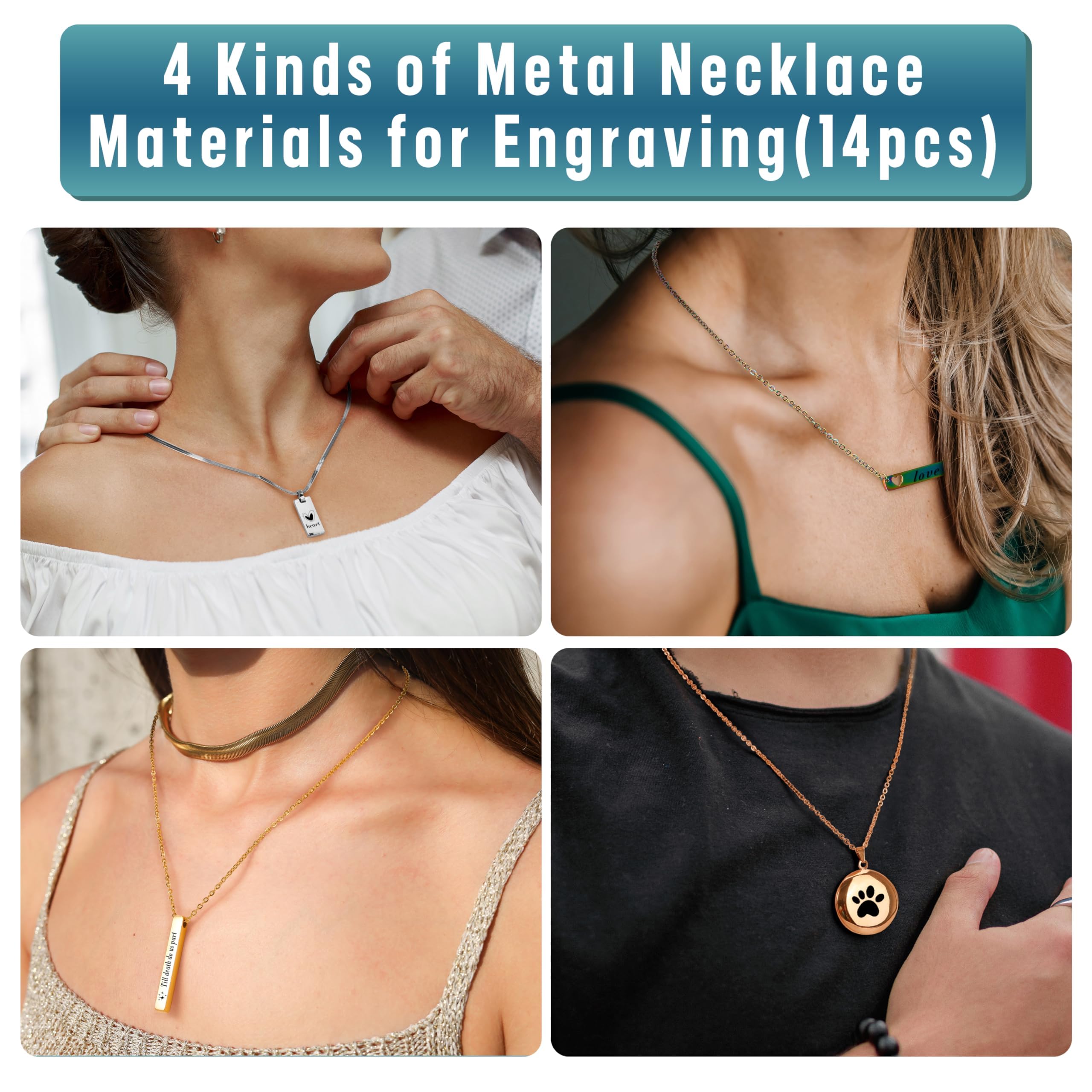 Csyidio 105 PCS Laser Engraving Materials, Jewelry Making Engraving Accessories for All Laser Engravers with Instructions, 45 PCS Stainless Steel Necklace, Pendant, Bracelet, Ring for Laser Crafting