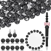 Clay Rhinestone Beads for Crafting, 10MM Black Round Shamballa Disco Ball Beads for Pens Making, Sparkle Crystal Clay Bead for Jewelry Necklace Bracelet Earring Making 50Pcs