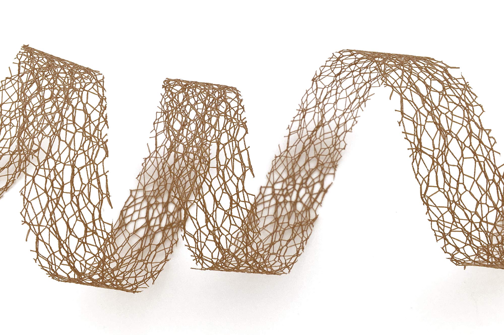 finemark 20 m x 25 mm Mesh Ribbon LEA Light Brown (43) Brown Floristry Ribbon Gift Ribbon Decorative Grid Decorative Floristry Ribbon for Crafts Decorating without Wire