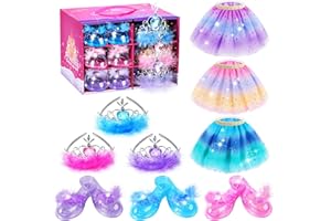 EVIMIS Princess Dress Up Toys - Dress Up Clothes for Little Girls, Princess Costume Set with 3 Pairs of Princess Shoes, 3 Skirts, 3 Tiaras - Girls Role Play Set Gift for 3 4 5 6 Years old Girl Toddler Kids