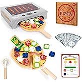 WOODMAM Pizza Toy Set, Montessori Realistic Play Food with Oven Box, Educational Learning Toys for Preschoolers Toddlers Age 3 4 5 6, Christmas Birthday Gift for Kids