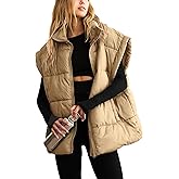 APAFES Women Winter Oversized Puffer Vest Quilted Lightweight Stand Collar Sleeveless Padded Puffy Jackets Coat with Pockets