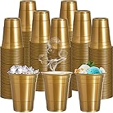 Clothsport 120 Pcs 16 oz Gold Plastic Cups Gold Plastic Disposable Cups 16 oz gold Party Cups for drinking Tastings served Snacks Barbecues Picnics