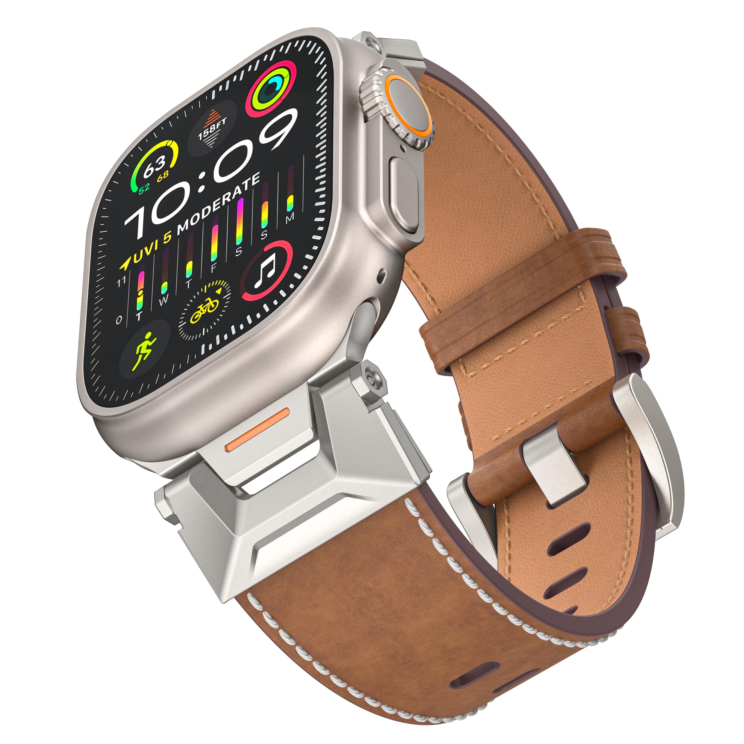 KONAFEI Compatible with Apple Watch Strap Ultra 2/1 49 mm 45 mm 44 mm 42 mm, for iWatch Series 9/8/7/SE2/6/5/4/3/2/1 Leather Replacement Strap Robust Bracelets, dark brown