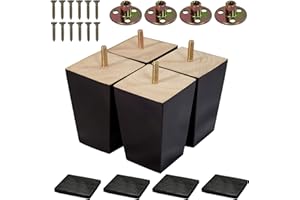 BARIEN (5 Sizes: 3"-4"-5"-6"-8") 4 inch Wood Furniture Legs - Square Sofa Legs, Couch Leg - Brown Mid-Century Modern Replacement Legs for Armchair Recliner Coffee Table Dresser (4" - Set 4)