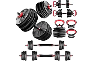 GOIMU Adjustable Dumbbells, 55/77LBS Free Weight Set, 4 in 1 Dumbbell Set Used as Barbell, Kellebell, Push Up Stand, Fitness Exercise for Home Gym Suitable Men/Women