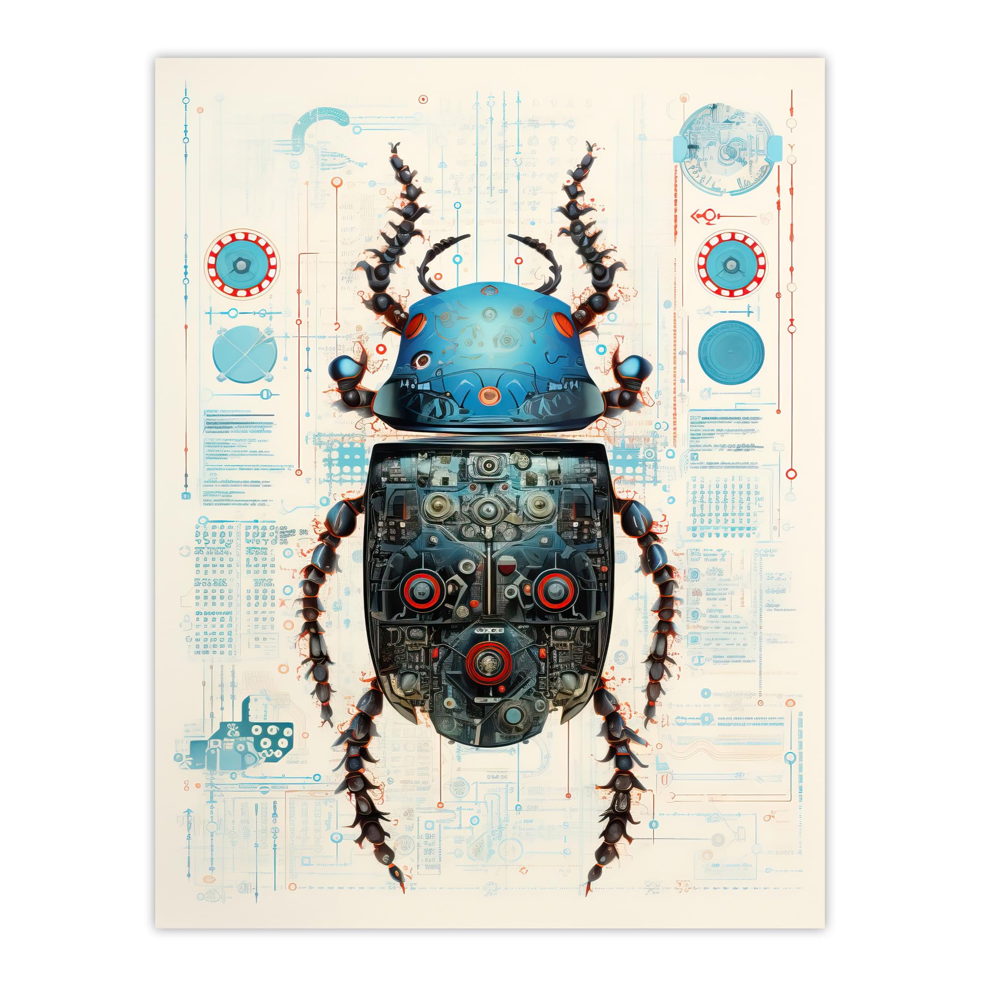 Artery8 Beetle Robot Hybrid Secret Military Schematic Blueprint Futuristic Complex Arcane Manuscript Gift For Him Man Cave Extra Large XL Wall Art Poster Print