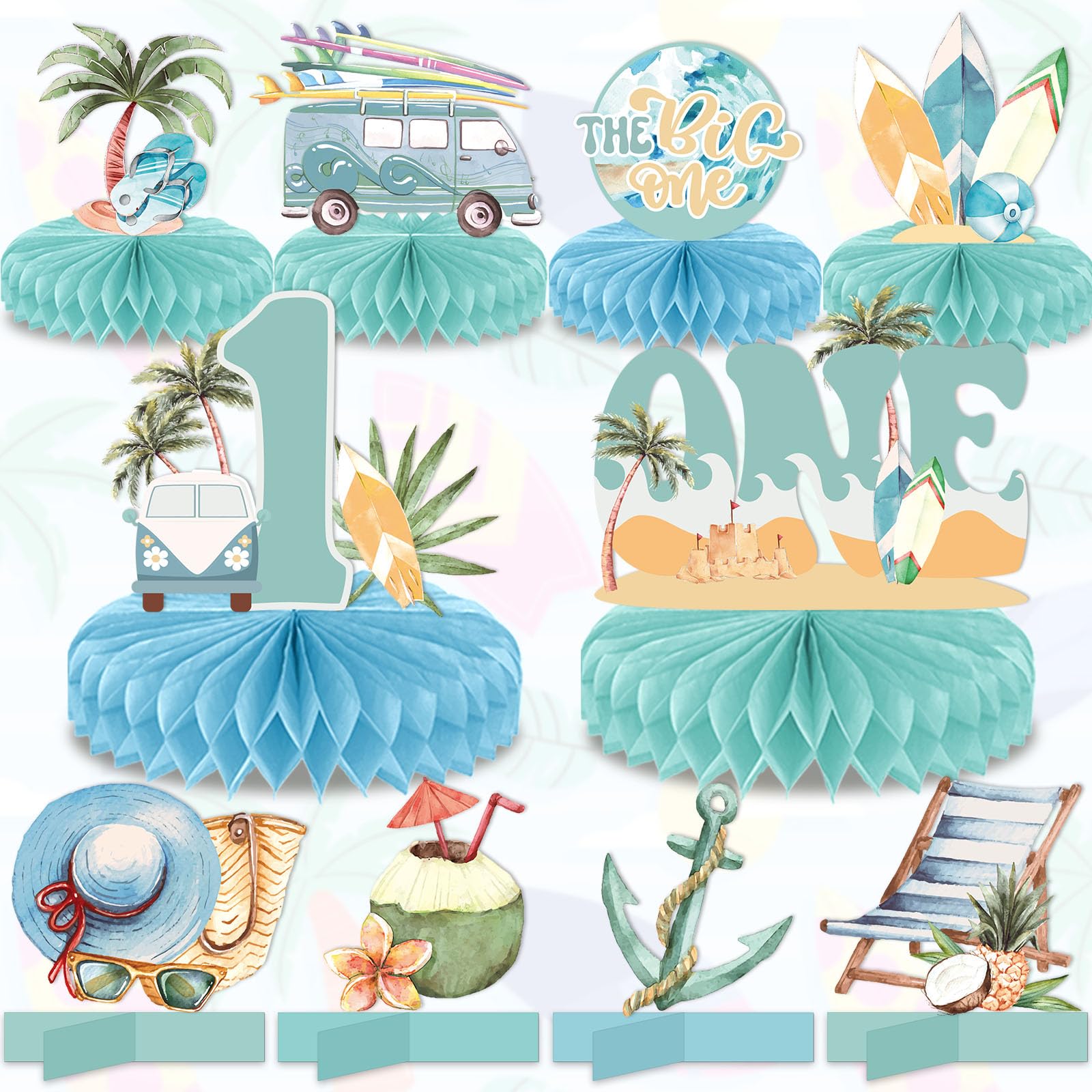 Photo 1 of Chunnin 10Pcs The Big One Honeycomb Centerpieces for Summer Beach 1st Birthday Party Decoration Surfing Beach 1 Year Old Birthday Table Centerpieces Supplies for Baby Kid Birthday Table Topper Decor