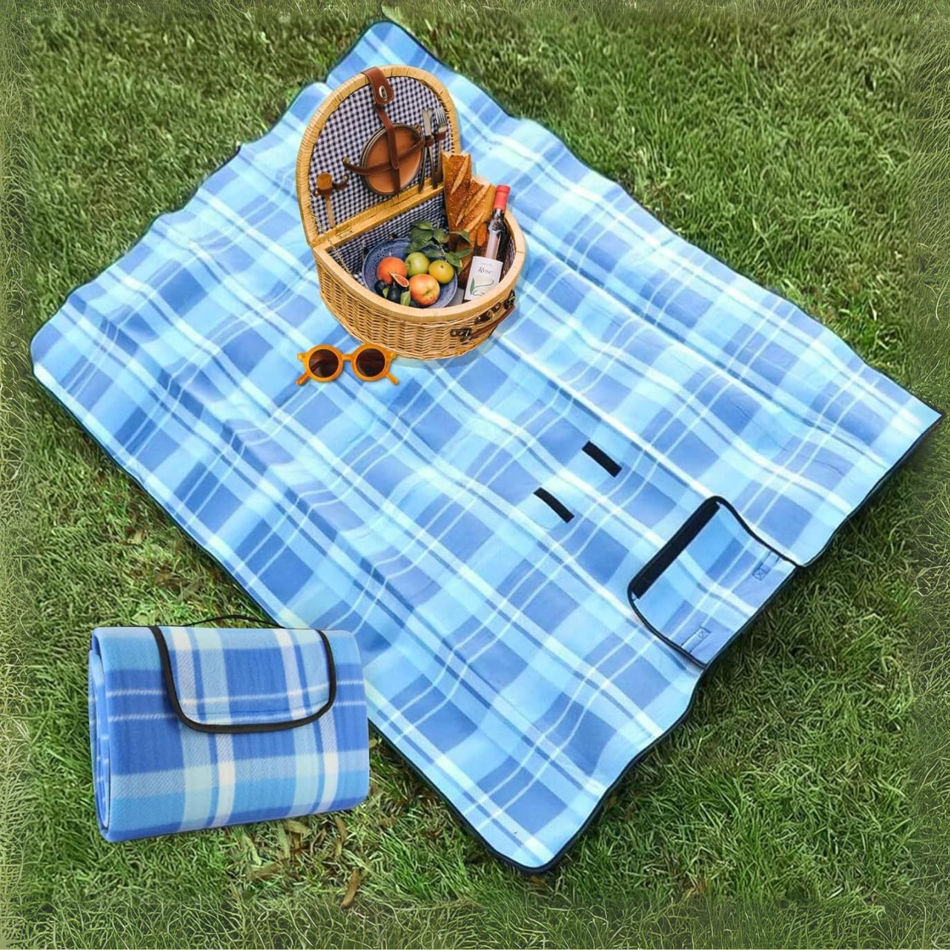 Homezone® Picnic Blanket Foldable Outdoor Rug Portable Beach Blanket Garden Rug Essential Waterproof, Sandproof, Machine Washable, Slip Resistant with Carry Handle Beach, Hiking, Camping