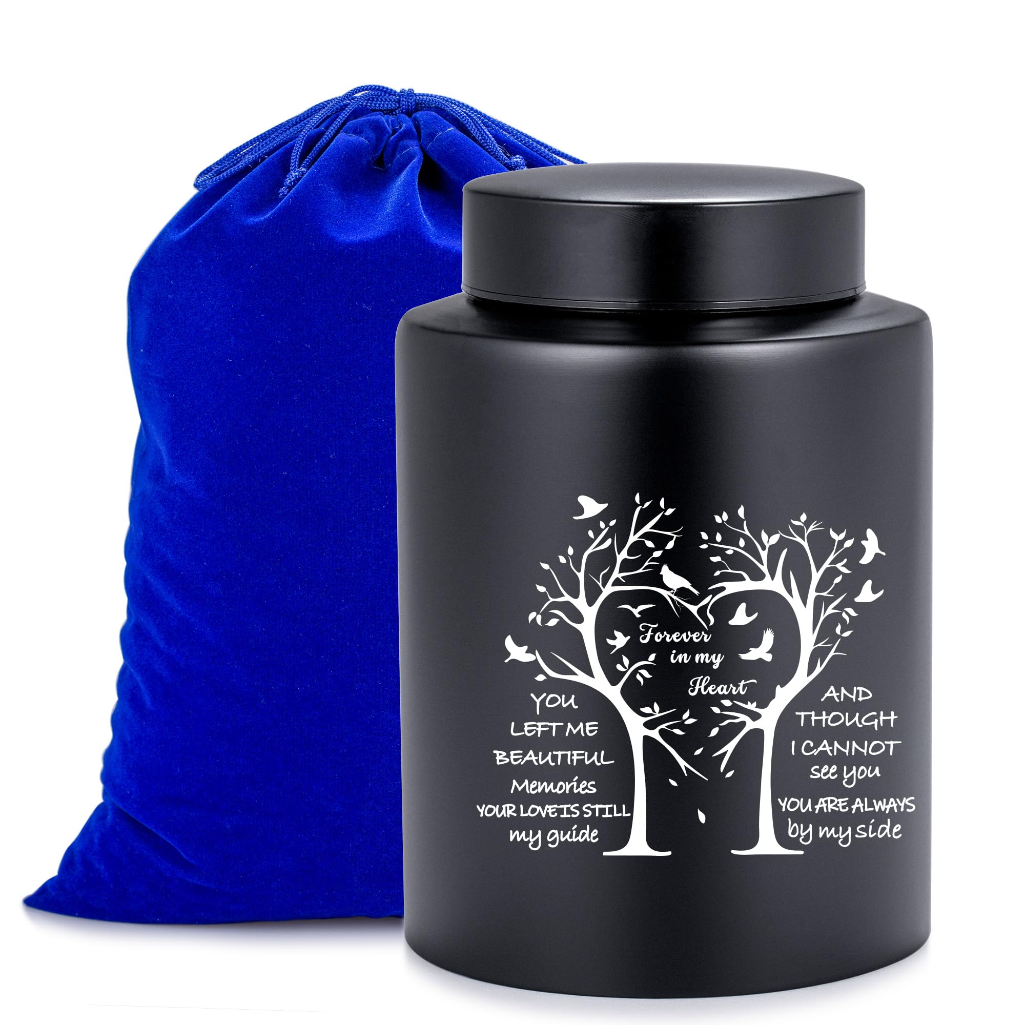 Gredstar Medium Memorial Urn for Adult Ashes - Black Love Tree Cremation Urn with Velvet Bag, Cemetery & Home Keepsake Urns for Dad/Grandma, Funeral Sympathy Gift