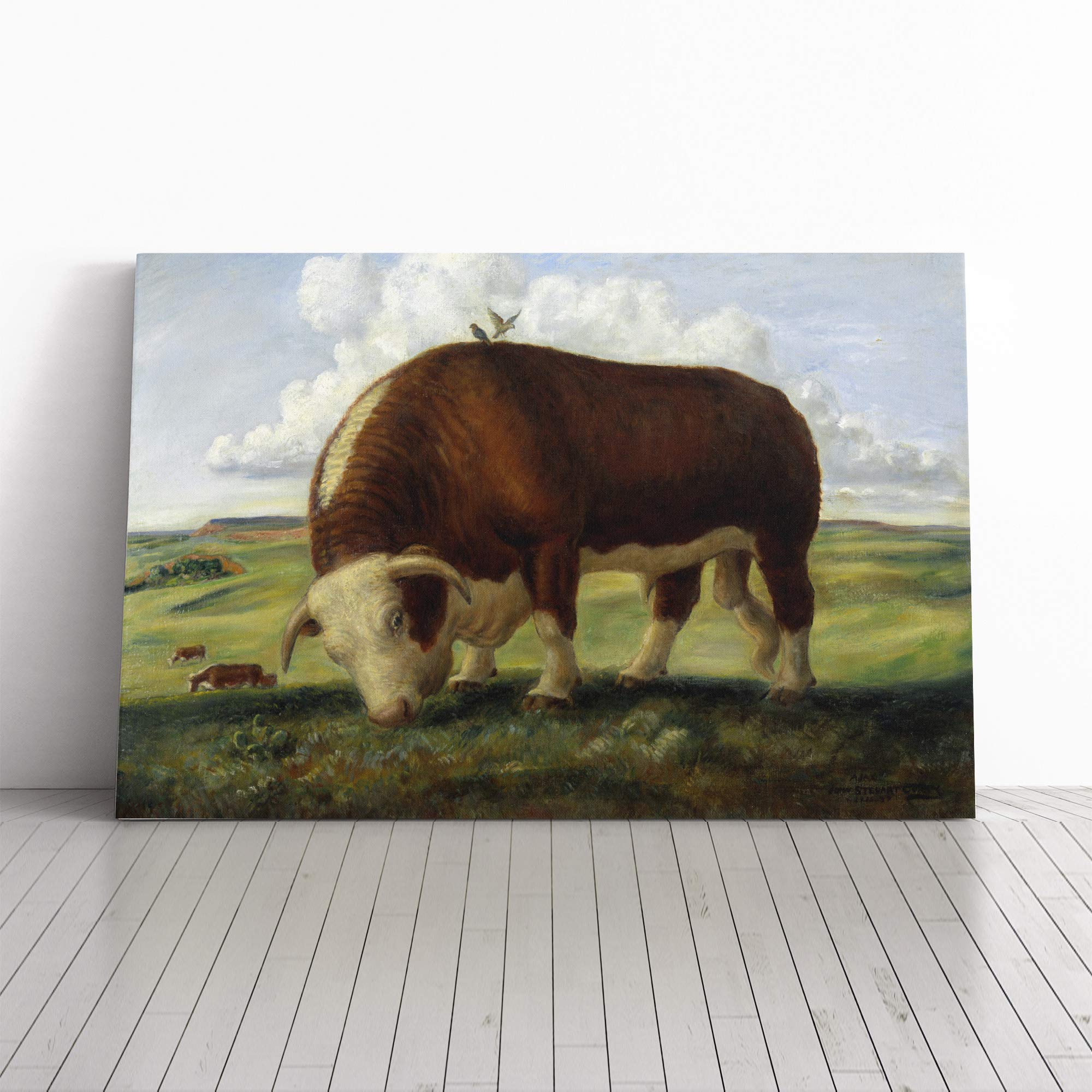 John Steuart Curry Bull Cow Canvas Print | Gallery Wrapped 30mm Frame Wall Art | 20x14 inches | Ready to Hang | Modern Animals Picture | Living Room Bedroom Lounge Office