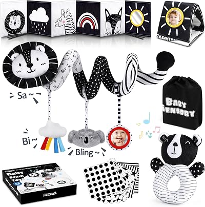 Joyreal Spiral Pram Toys Black and White High Contrast Newborn Toy Set