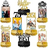 Eucutur 8Pcs 75th Birthday Decorations Honeycomb Centerpieces for Women Men, Black Gold Vintage 1951 75th Bday Photo Table Centerpieces Party Supplies, Glitter Cheers to 75 Year Old Bday Table Topper