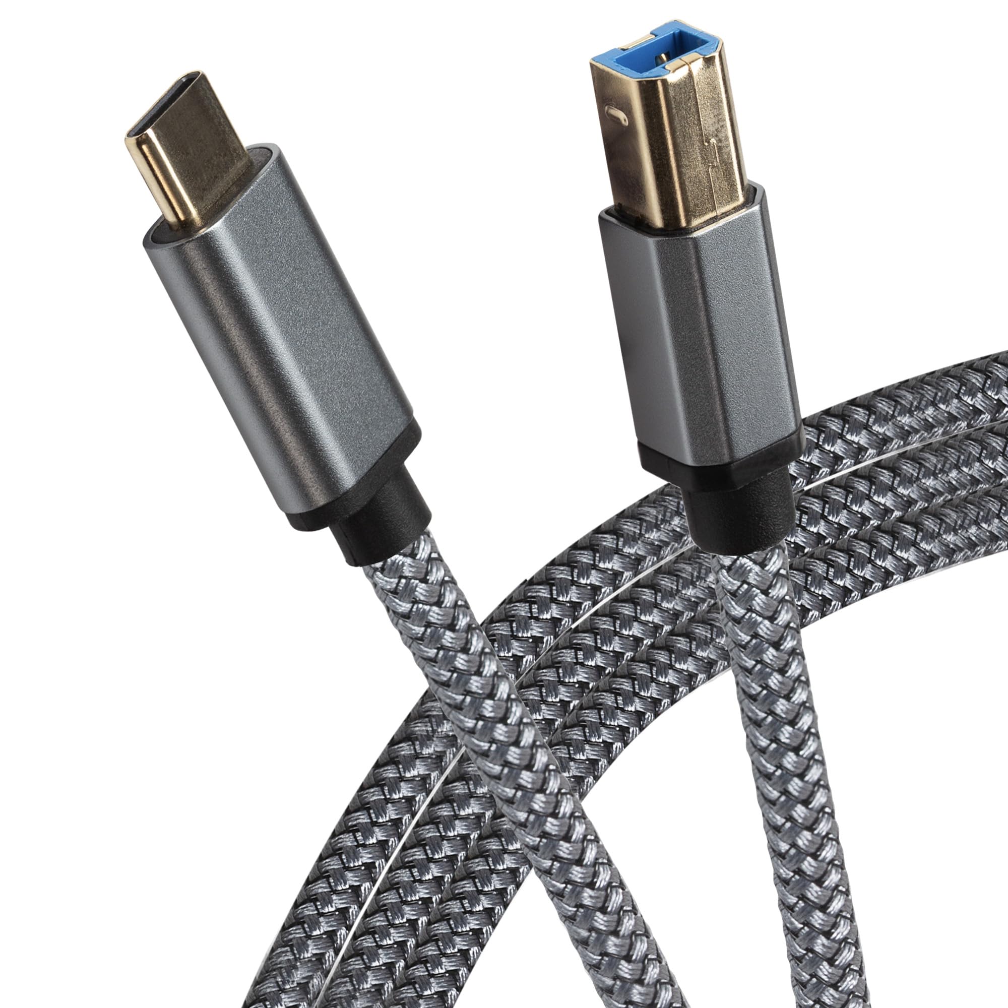 Maplin USB-C to USB-B Male Braided Cable, 2m
