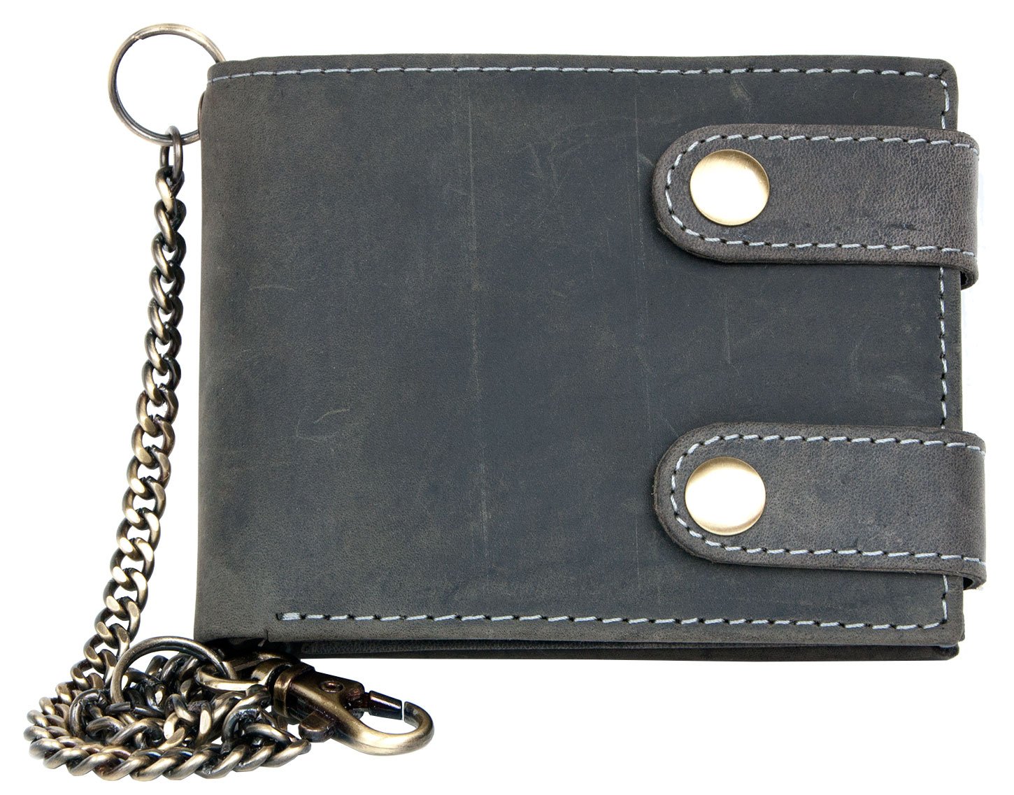 Grey Genuine Leather Biker's Wallet with Long Metal Chain to Hang