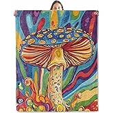 xmwjfd Dream Colorful Mushroom Blanket, Cozy Throw Blanket for Couch Bedroom Outdoor, Lightweight Soft Flannel Travel Blankets, Gifts for Women Girls Kids and Nature Lovers, Home Cabin Decor 50"×60"