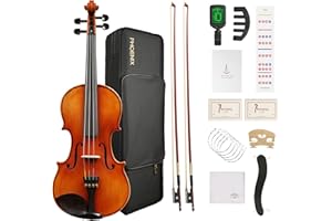 PHOENIX Violin 4/4 Full Size Kit, Violin Fiddle Set for Beginner Adults Student with Rosewood Bow, Extra Strings & Bridge, 2 