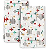 Bapcoku Mid Century Modern Retro Kitchen Dish Towels Set of 2, 16"x 24" Beige Absorbent Drying Cloth Tea Towel Hand Towels for Cooking Baking Farmhouse Home Decor