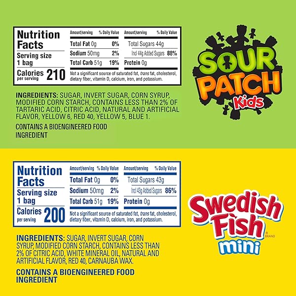 SOUR PATCH KIDS AND SWEDISH FISH MINI SOFT & CHEWY GUMMY CANDY VARIETY PACK, BULK CANDY, 20 SNACK PACKS