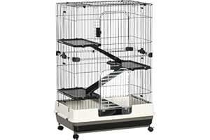PawHut 45" H Guinea Pig Cage, 4-Level Rabbit Cage for Ferret, Chinchilla, Hedghog, Bunny, Small Animal Habitat with Wheels, S