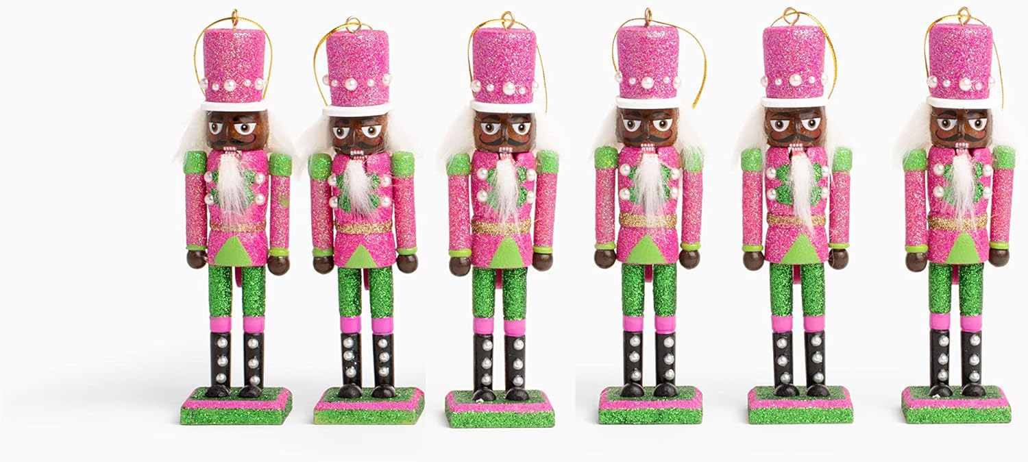 Nutcrackers - 100 NormanC Limited Edition Alpha.Kappa.Alpha. Sorority Inspired African American Mini Nutcracker Ornament Set (6 Pieces) ~ Exclusive Item