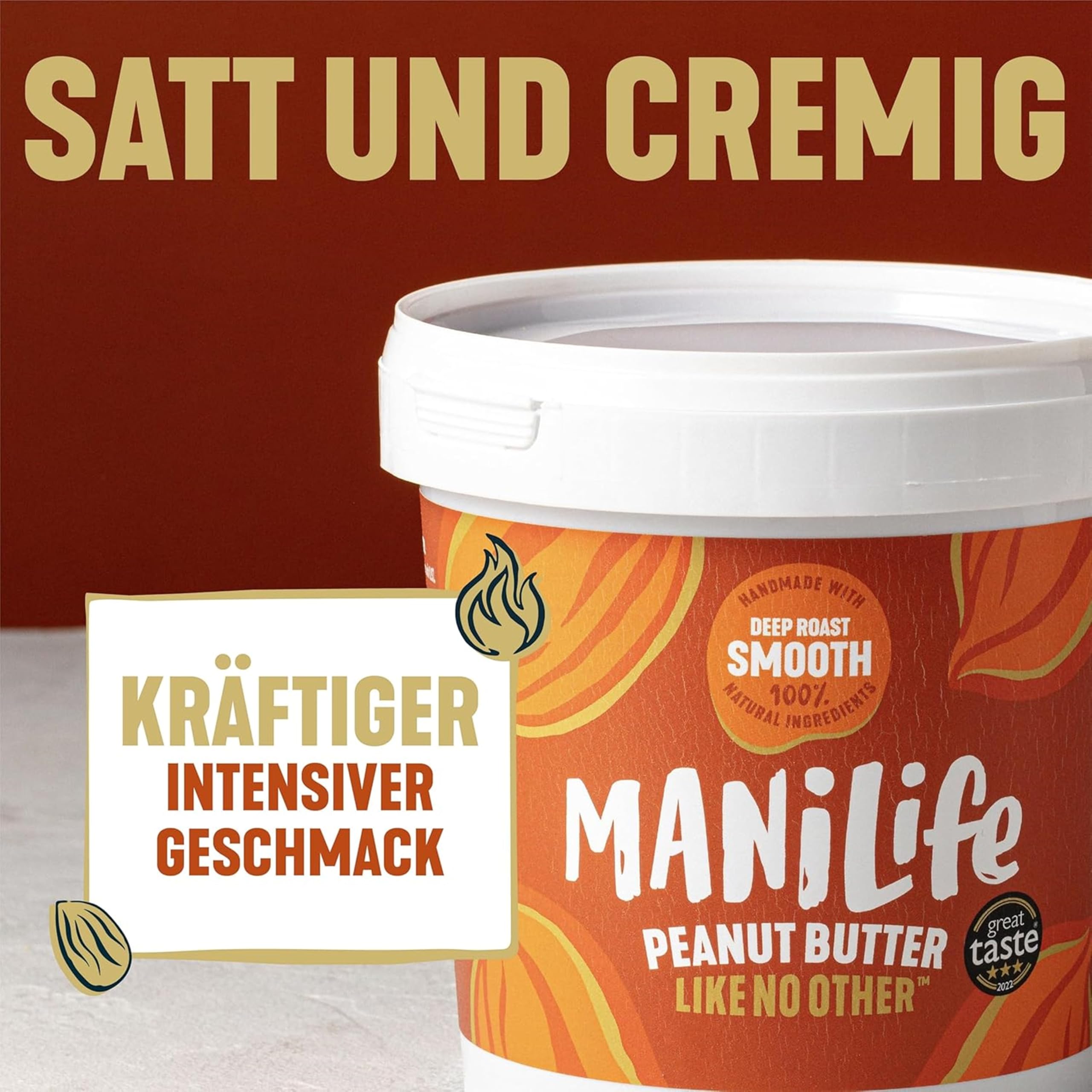 ManiLife Creamy Erdnussbutter 900g, Deep Roast | Protein, Ohne Zuckerzusatz & Ohne Palmöl | Peanut Butter aus Single Origin Argentinischen Erdnüssen Hergestellt (Verpackung Kann Variieren) 2