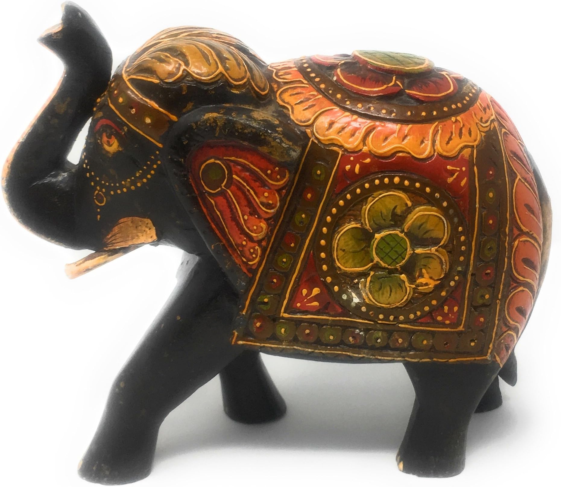Royal Rajasthani Wooden Elephant Statue - Indian Antique Pink City Traditional Handmade Handicraft Gift Item Home Decor Wooden Elephant Showpiece / Figurine