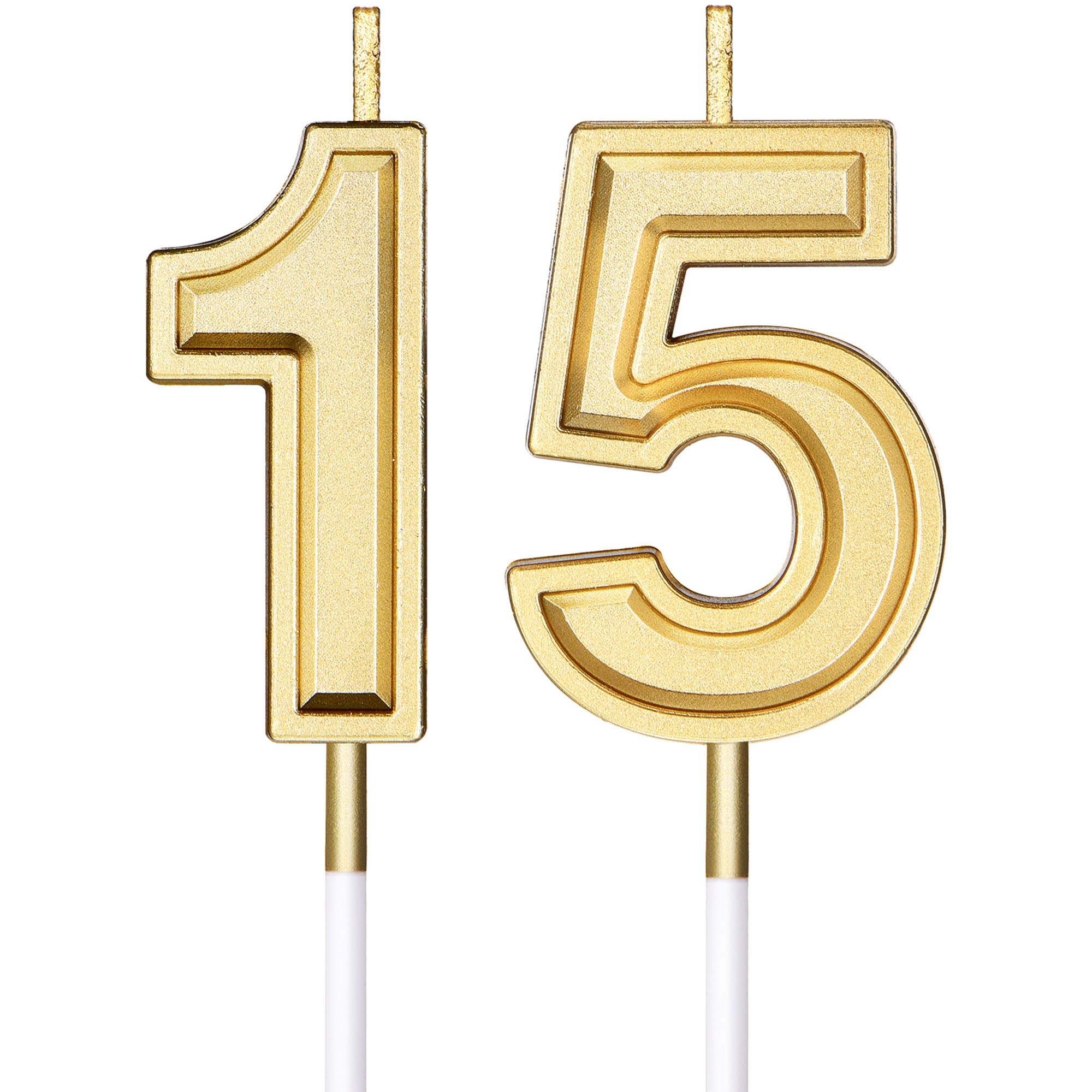 15th Birthday Candles Cake Numeral Candles Happy Birthday Cake Candles Topper Decoration for Birthday Wedding Anniversary Celebration Favor, Gold