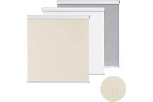 ChrisDowa Cordless 100% Blackout Roller Shade, with Striped Jacquard, Thermal Insulated, UV Protection Fabric, Total Blackout Blinds for Window, French Doors, Home and Office. Beige, 34" W x 72" H