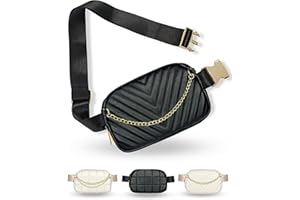 CITRUSY BOUTIQUE Boutique Luxury Chain Belt Bag | Crossbody Bag Leather Fanny Pack for Women Fashionable | Cute Everywhere Bum Hip Waist Designer Pack | Small Travel Fashion Chest Bag (Extended Strap, Black | Chevron)
