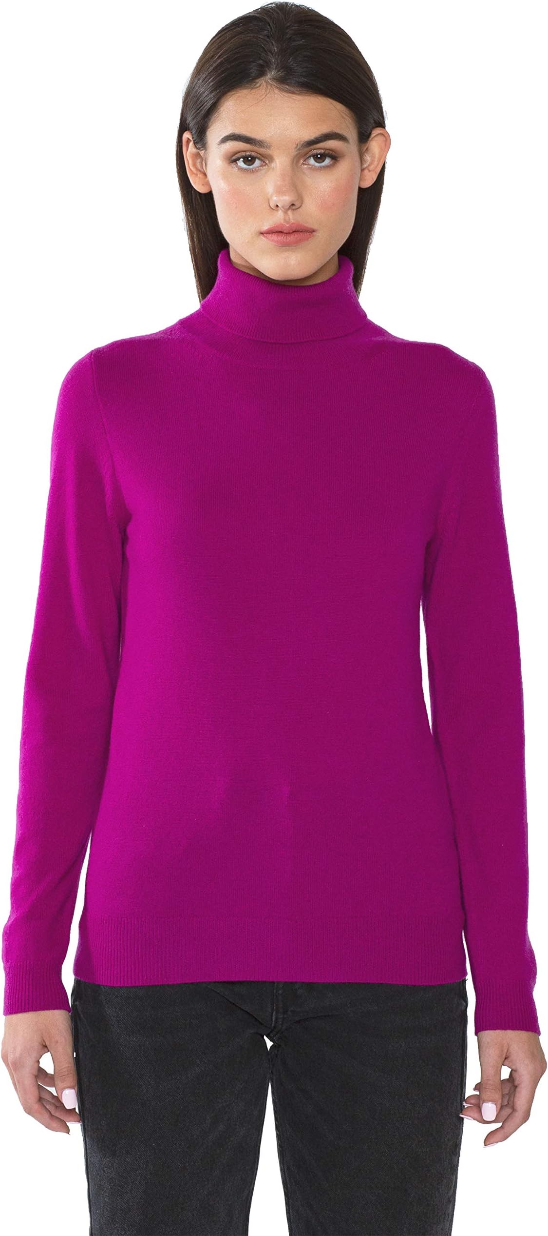 JENNIE LIU Women's 100% Pure Cashmere Long Sleeve Pullover Turtleneck Sweater