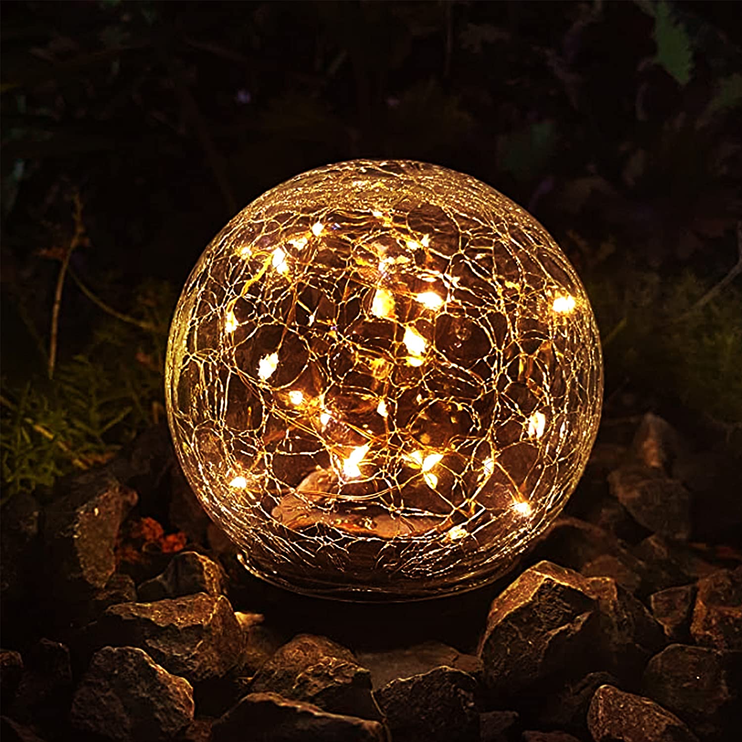 Seeway Solar Decorative Globe Lights, Glass Jar, Warm White LED, Outdoor/Indoor, Waterproof, Rustic Style, 30 LED, Solar Powered