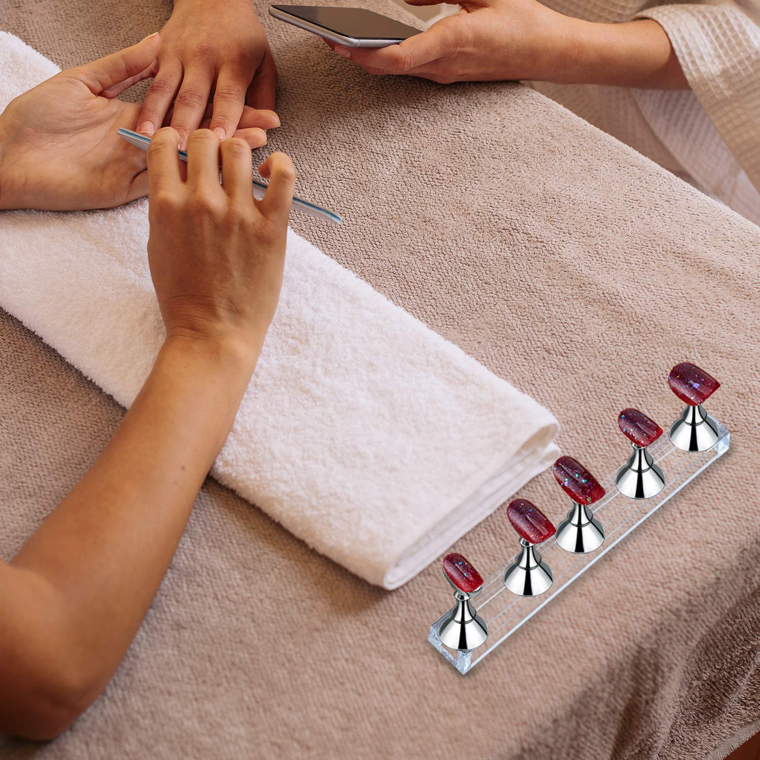 Blulu 2 Sets Nail Stand for Press on Acrylic Nails Display Practice Magnetic Fake Nail Holder for Painting Nails for False Fingernail Manicure Tool Home DIY Salon Supplies(Silver)