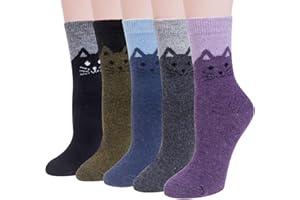 Justay 5 Pairs Womens Wool Socks Thick Warm Winter Socks Casual Cozy Socks Vintage Knit Crew Socks Gift for Women