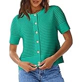 Saodimallsu Womens Crochet Short Sleeve Cardigans Button Up Crew Neck Summer Beach Knit Sweater Tops