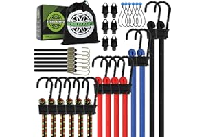 STARLEAPARTS 32-Piece Heavy Duty Bungee Cords, Super Elastic Bungee Cord with Hooks, Bungie Cords Heavy Duty Outdoor Include 8", 18", 24”, 32", 40" Bungee Cords, 8” Ball Bungees and Tarp Clips