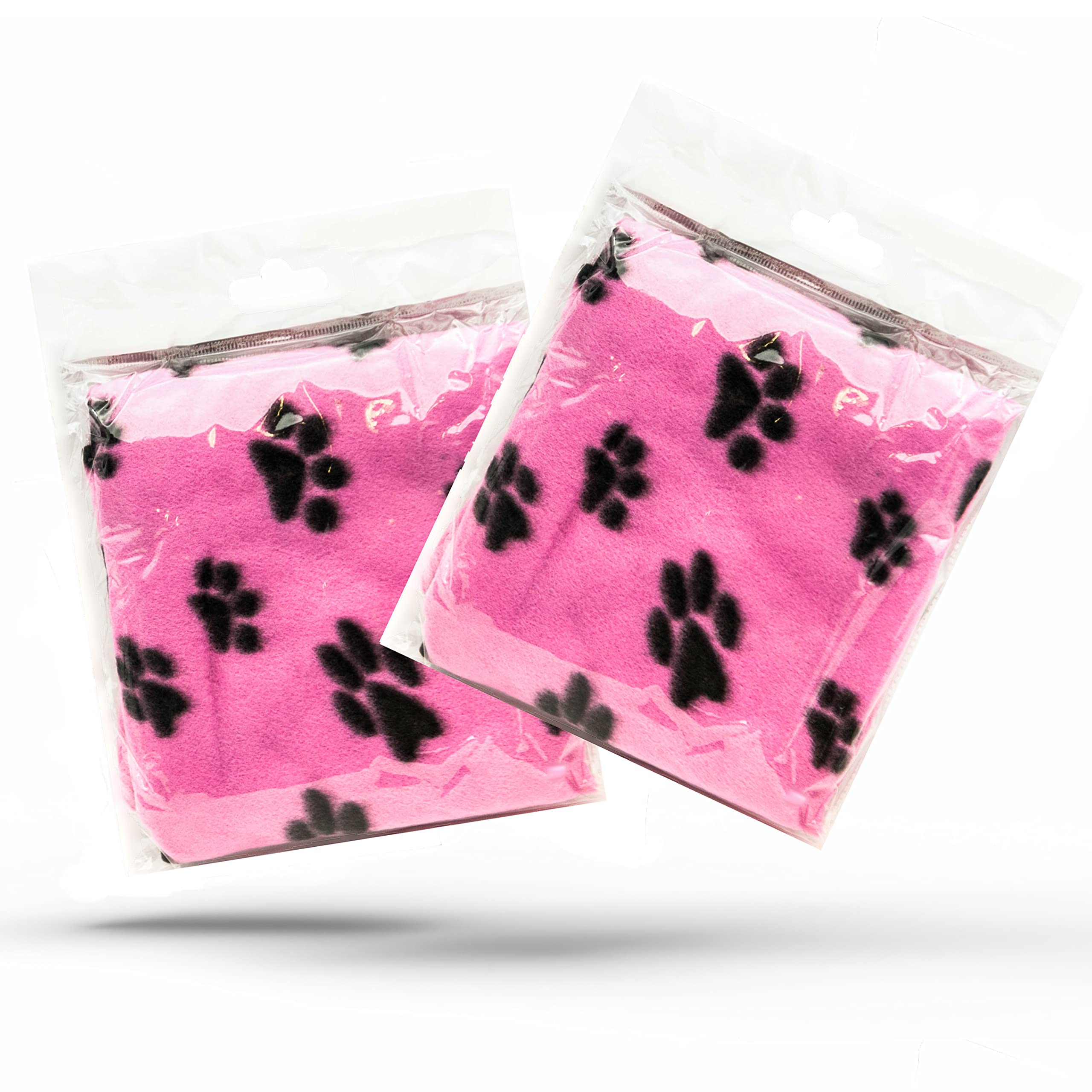 2 X Dog Blankets Washable With Paw Prints Dog Blanket | Cat Blanket | Soft Warm Dog Fleece Animals Pet Blanket Puppy Blanket Bed Travel Pack (Pink, 70cm X 73cm (Pack of 2))