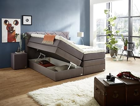 WELCON Boxspringbett Rockstar 180 x 200 mit Bettkasten und Stauraum (seitlich aufklappbar) Taschenfederkernmatratze über 1000