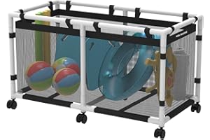 POOL FELLOWS Pool Storage Bin, 90 Gallons, Holder for Noodles, Toys, Floats, Towels, Mesh Organizer for Swimming Equipments, Mini Plus Style