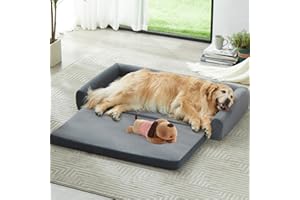 WNPETHOME Orthopedic Dog Couch for Large Dogs, Extra Large Waterproof Dog Sofa Bed with Foldable Foam Pet Mat, Removable Washable Dog Couch Bed Cover & Anti-Slip Bottom, XXL Dog Bed with Sides Pillows