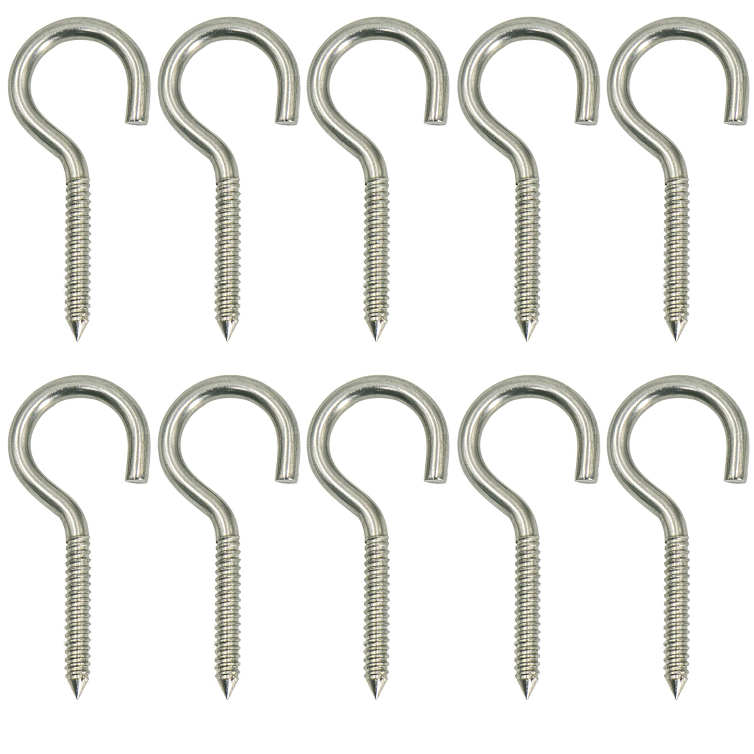 Drenky Screw Hooks, 10 Pcs M4 x 50mm 304 Stainless Steel Mug Shouldered Cup Hooks Screw in Heavy Duty Self Tapping Ceiling Hooks Wall Hanging