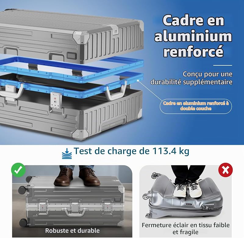 Valise Cabine Moyenne 55.5x37x22CM avec Serrure TSA Rigide Polycarbonate Valise da Voyage avec Cadre en Aluminium 37L Bagage de Voyage Luggage
