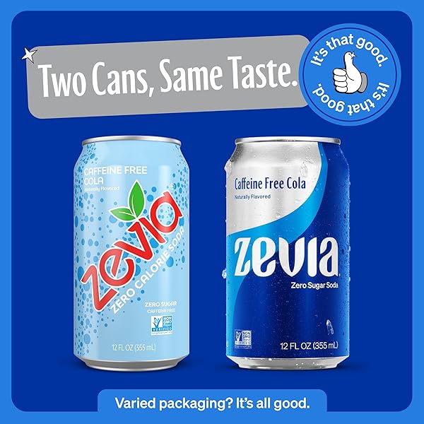ZEVIA ZERO SUGAR SODA, CAFFEINE FREE COLA, 12 OZ CANS (24-PACK) – NATURALLY SWEETENED, ZERO CALORIE SUGAR FREE SODA – NON-GMO PROJECT VERIFIED, GLUTEN-FREE, VEGAN