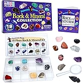 DANCING BEAR 18 Pc Rock and Mineral Educational Collection & Deluxe Collection Box with Description Sheet and Educational Information. Limited Edition, Geology Gem Kit for Kids with Display Case