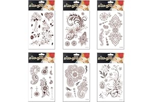 AHIER 6 Sheets Flower Temporary Henna Tattoos, Fashion Flash Women Tattoo, Henna Stickers, Waterproof Red Ink Body Art Stickers