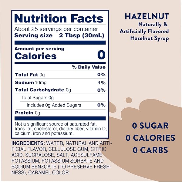 JORDAN’S SKINNY MIXES SUGAR FREE COFFEE SYRUP, HAZELNUT COFFEE FLAVORING SYRUP, ZERO CALORIE DRINK MIX, LATTES, BAKING, PROTEIN SHAKE OR COCKTAIL, DAIRY & GLUTEN FREE, KOSHER, 25.4 FL OZ