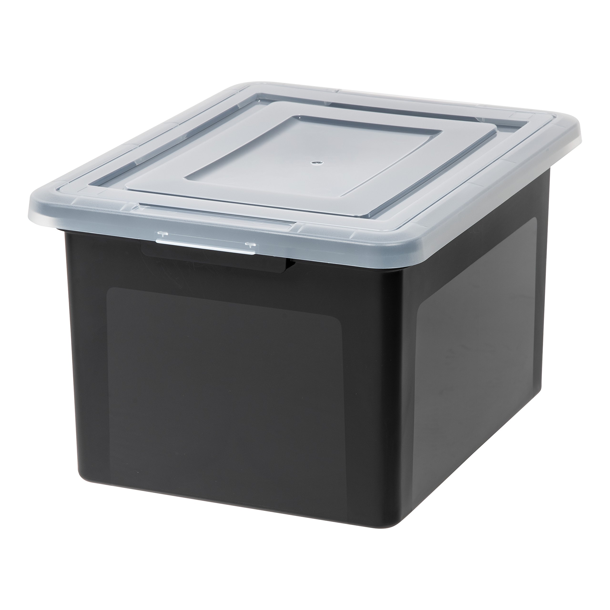 IRIS USA Portable File Box With Organizer Lid - BPA-Free Plastic Storage For Letter Files, Black