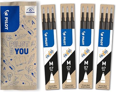 Pilot Pack of 4 Sets 3 Refills 0.7mm Erasable Ink Black for FriXion
