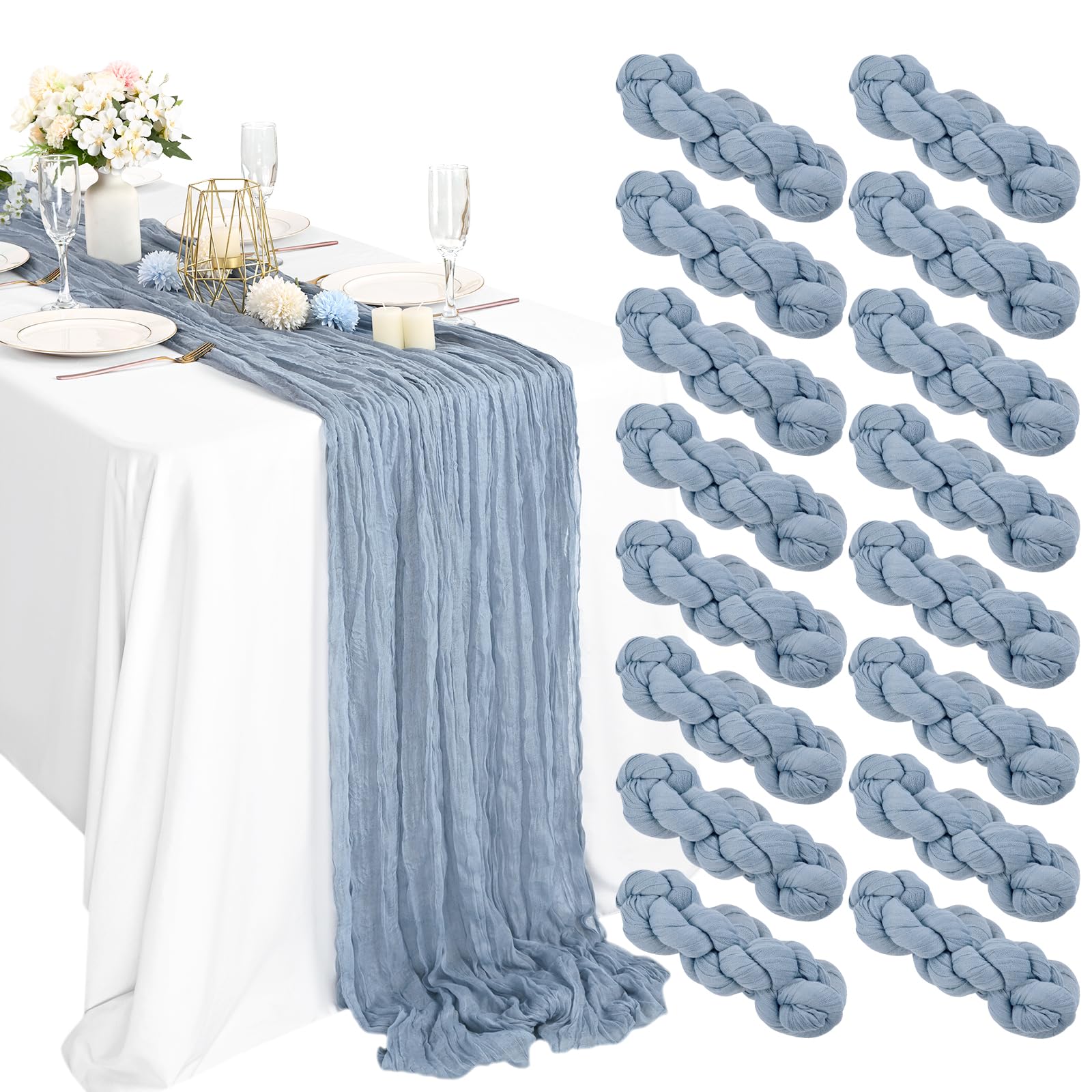 16 Packs Cheesecloth Gauze Table Runner, 10Ft x 35" Dusty Blue Rustic Boho Wedding Table Runner , Wedding Table Decor Table Cloth for Wedding Party Bridal Shower Table Image 16 Packs Cheesecloth Gauze Table Runner, 10Ft x 35" Dusty Blue Rustic Boho Wedding Table Runner , Wedding Table Decor Table Cloth for Wedding Party Bridal Shower Table Image